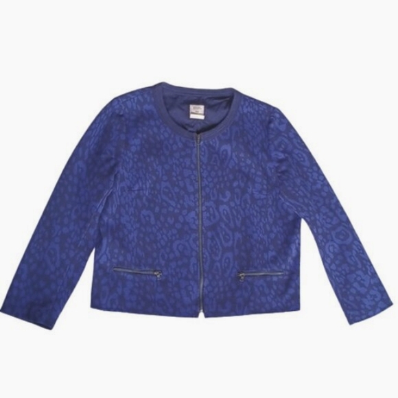 GAP Jackets & Blazers - Gap "Powerful Blue" Leopold Print Round Neck Zippered Jacket- Sz. 18
